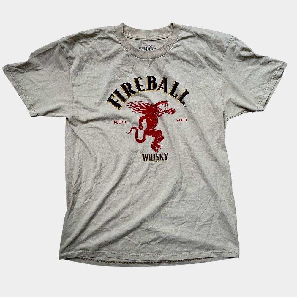 Fireball Cinnamon Whisky Shirt Mens Large Tan Graphic T Best Night Ever Tee Luv